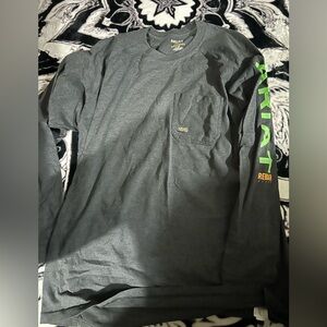 Ariat Rebar Men's Dark Gray Long Sleeve Tee with Green sleeve logo